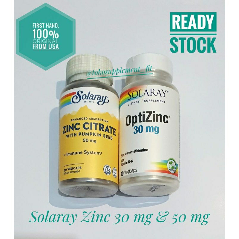 Solaray Zinc Citrate 50 mg dan Optizinc Opti zinc 30 mg