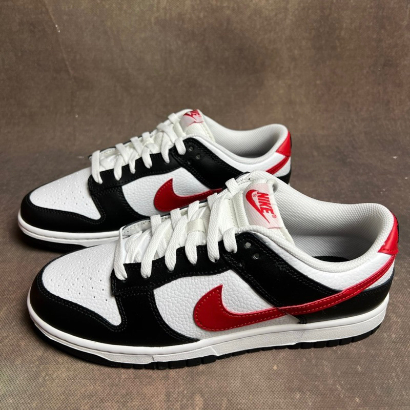 Nike Dunk Low Panda Red Swoosh 100% Authentic