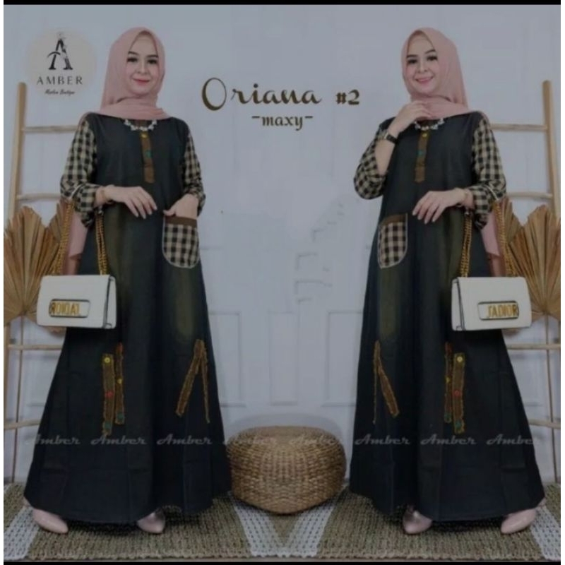 Oriana maxy jeans kombinasi katun kotak