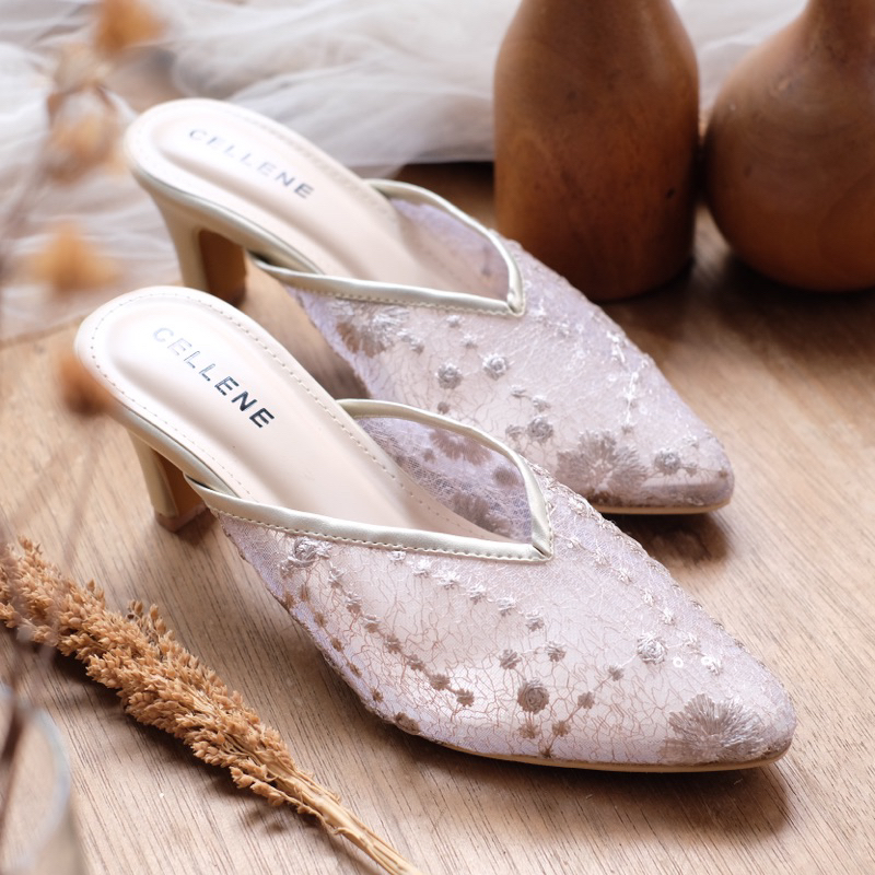 𝐂𝐄𝐋𝐋𝐄𝐍𝐄 JIA Lace Heels | sepatu pengantin wedding shoes lace 7cm