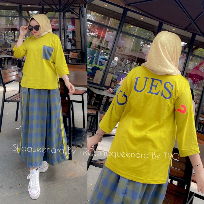 OneSet Rok TRQ Shaqueenara Matt flanel Import Premium Atasan Kaos Combed premium