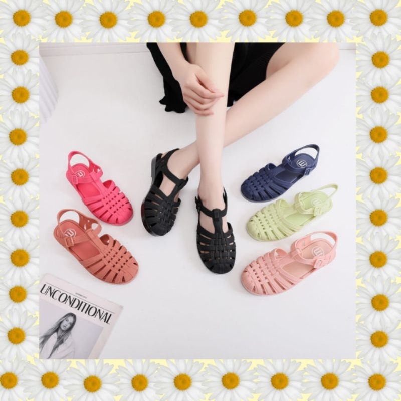 Meisha double strip/ jelly shoes dewasa/sandal jelly wanita/sandal karet anti slip/sandal kekinian korea/jelly shoes import/sepatu sandal slippers/sepatu sandal couple mom and kids