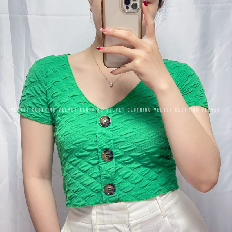 Crop top button motif diamond bubble / Croptop button bubble / Crop top knit premium 3654