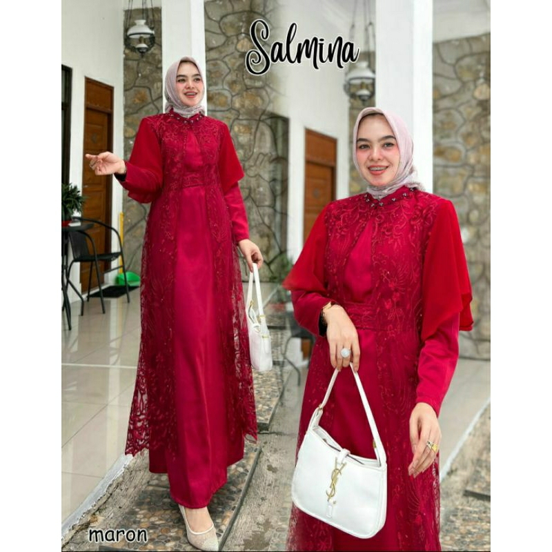 Salmina Set, BAJU LEBARAN WANITA CANTIK MODIS FIT XXL LD 114 ZIPPER BUSUI TERMURAH TERLARIS OOTD