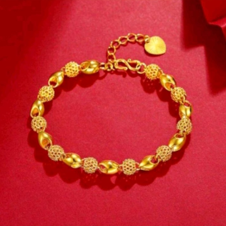 Gelang titanium motif hongkong dilapisi kuning emas 24k fashion wanita anti luntur