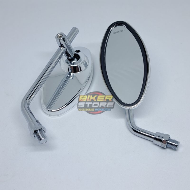 Spion Retro Oval Crome Kaca Putih Sepion Classic Drat 14 Motor Honda &amp; Yamaha