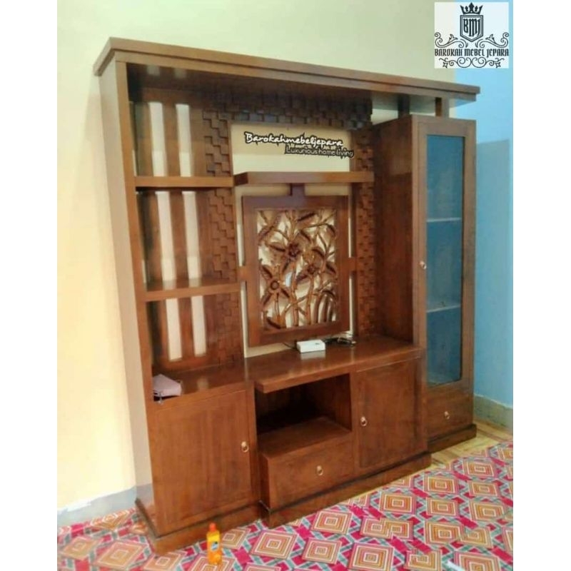 bufet tv partisi jati 2 meter finishing natural jati salak M