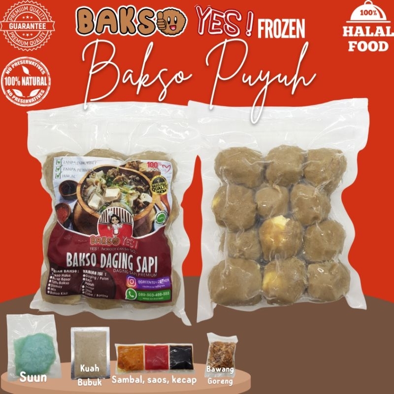 

[Bakso Yes!] BAKSO PUYUH Daging Sapi Premium Halal Kemasan Frozen Tanpa Pengawet FREE Kuah Bubuk Lengkap, Suun, Bawang Goreng, Sambal, Saos, Kecap