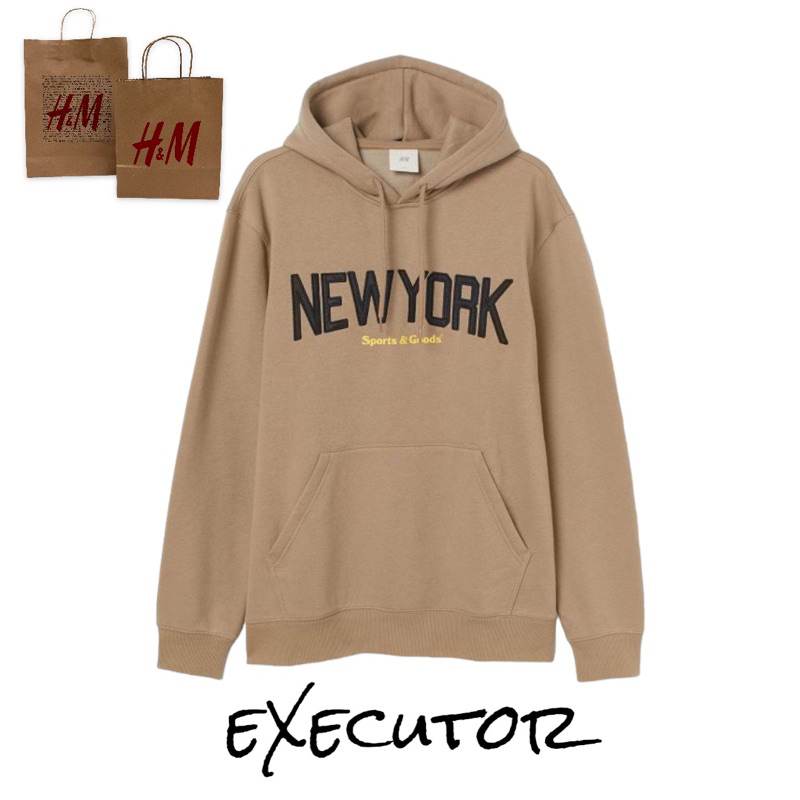 ( 8.8 ) Hoodie H&amp;M Unisex Bordir New York Brown Coklat, Flecee Katun Lembut Tebal, Free Papperbag