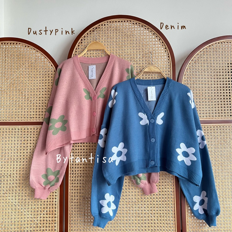 CARDIGAN RAJUT CROP MOTIF BUNGA FLY