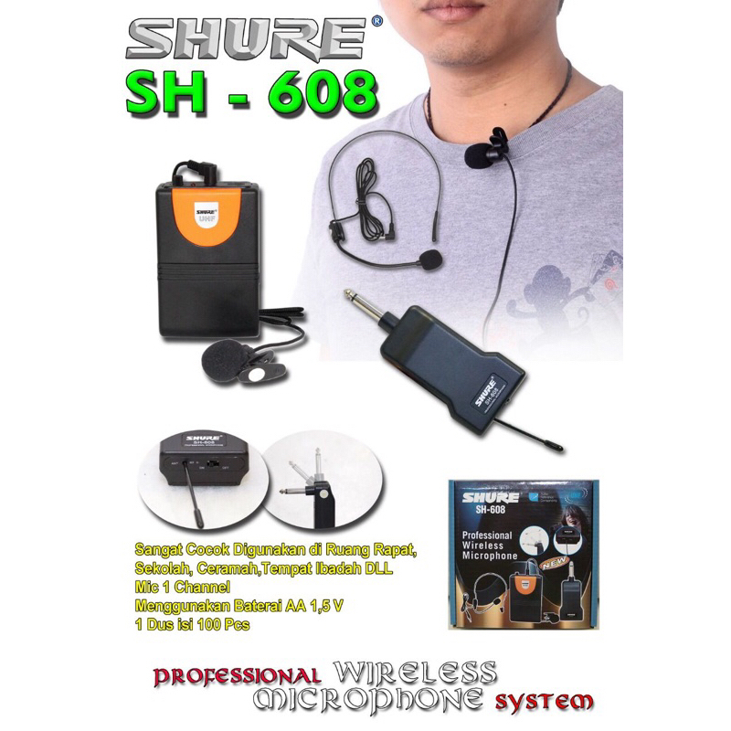 Mic wireless imam bando clip on SH 608 / mic bando+jepit wireless