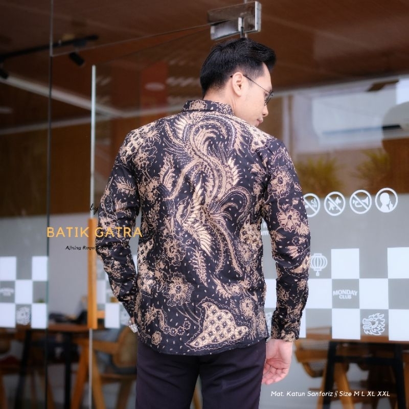 Kemeja Batik Pria Slimfit Lengan Panjang Kawung Cendra Lapis Furing