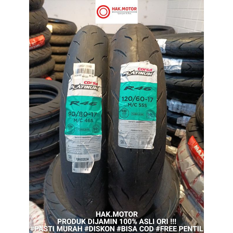 Sepasang ban racing tubles CORSA R46 soft compound ( 90/80-17 &amp; 120/60-17 ). produk dijamin asli ori  free pentil 
