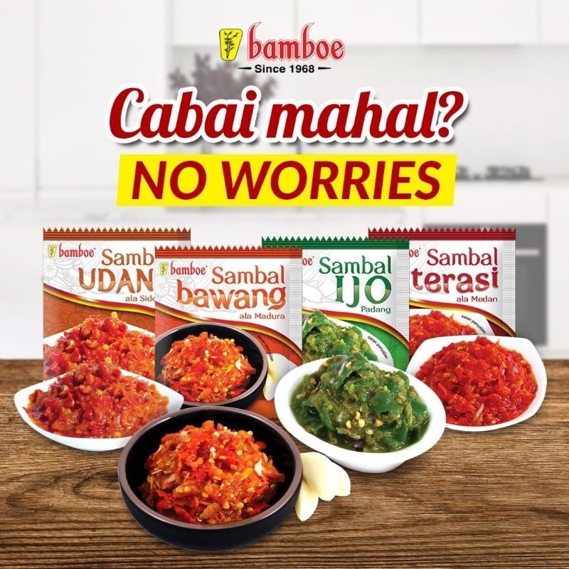 

Bamboe 1Sachet Sambal Terasi / Sambal Bawang / Sambal Cabe Ijo / Sambal udang 15g