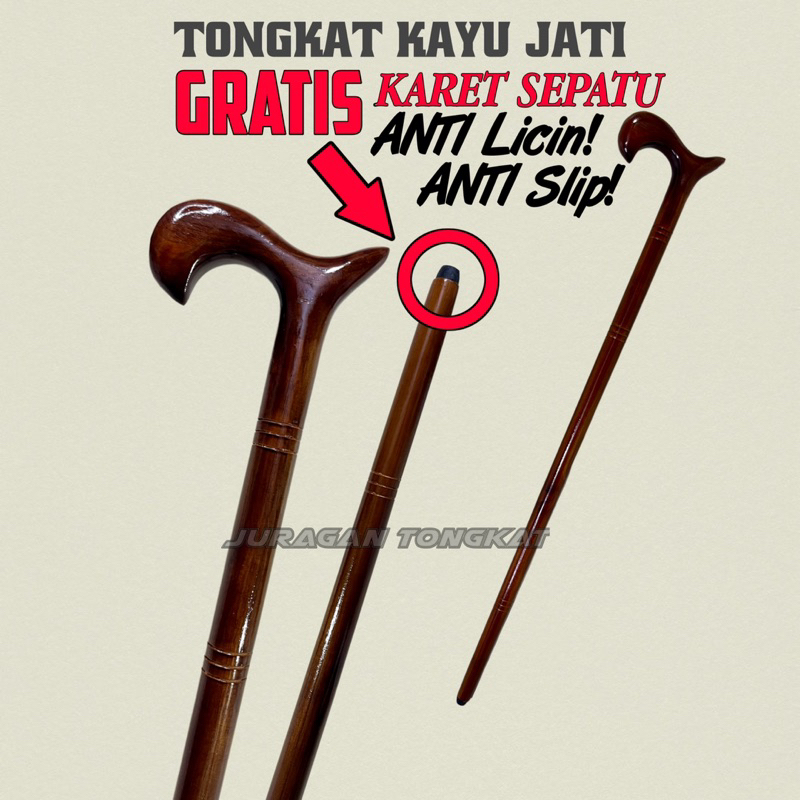 Tongkat Kayu Jati / Tongkat Jalan / Tongkat Kayu / Tongkat Orang Tua / Tongkat Kayu Jati Motif Polos
