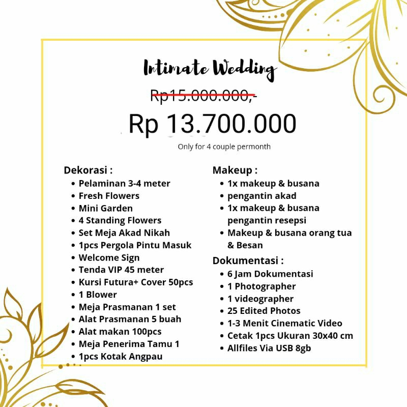 Paket Lengkap Pernikahan, Tenda, Makeup, Dokumentasi, Murah, banyak pilihan Pelaminan