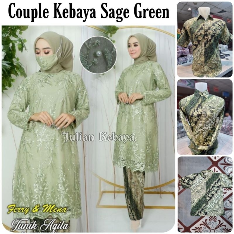 COUPLE KEBAYA SAGE GREEN / BAJU BATIK COUPLE / SET KEBAYA MODERN