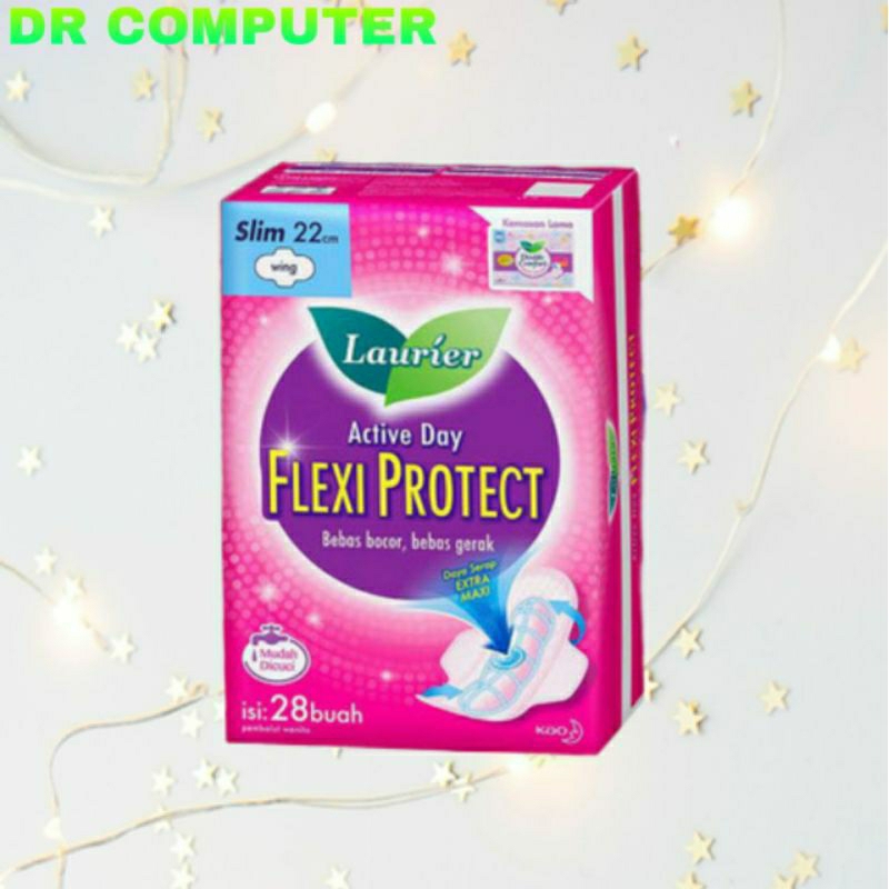 laurier slim 22cm non wing/wing active day flexi protect isi 28pads pembalut wanita