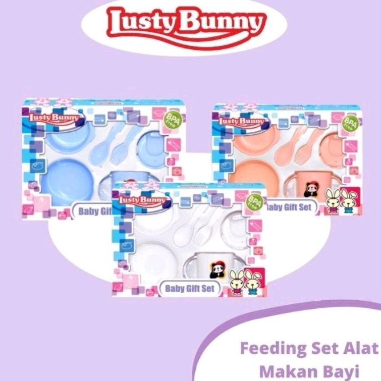 Lusty Bunny Baby Gift Set LB1419 Peralatan Makan isi 6pc - Lustybunny Feeding Set Bayi - Lusty Buny Kado Hadiah Bayi Baru Lahir Newborn