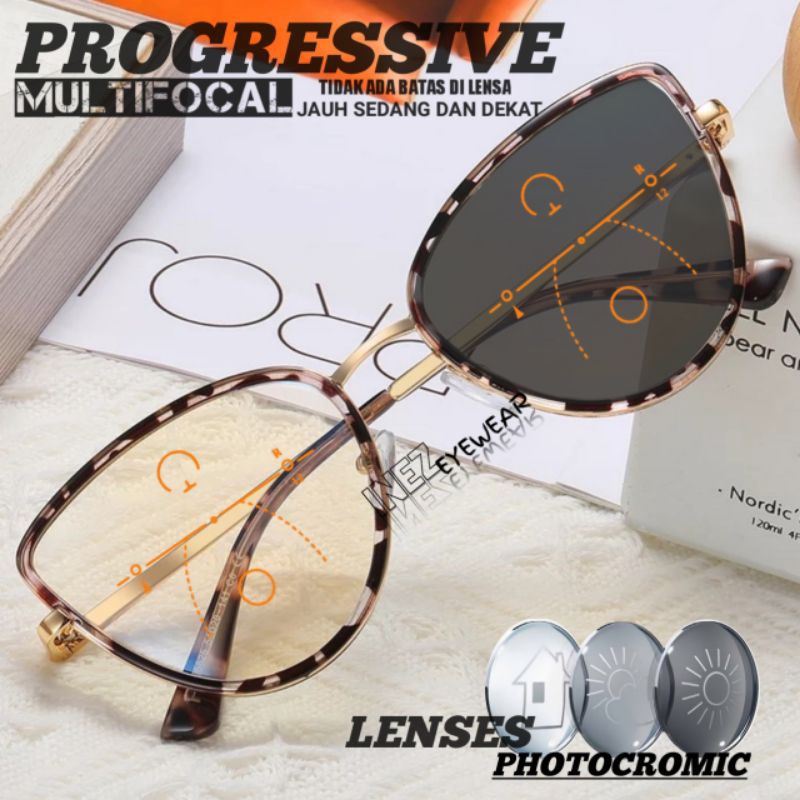 Kacamata Progresif Photocromic Cat eye | Kacamata Baca Dan Jalan Photocromic | kacamata Cat eye 9852