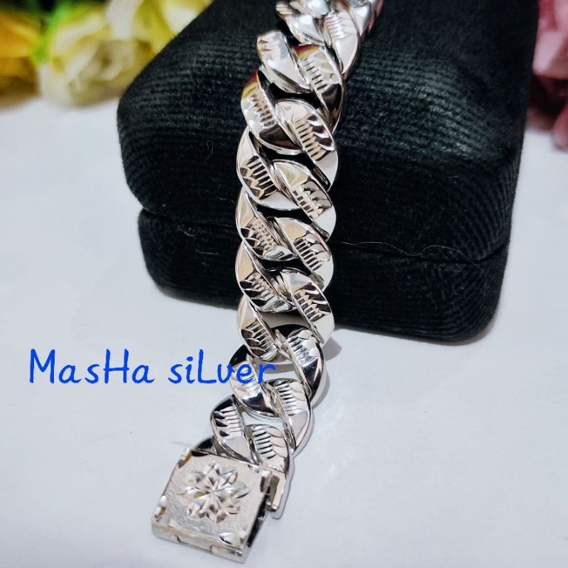 GELANG PERAK SISIK NAGA PRIA WANITA ASLI SILVER 925 LAPIS MAS PUTIH-GT RANTAI UKIR