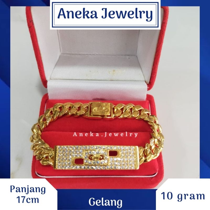 Gelang Stang Ukir Plat Variasi, Sepuh Emas Kuning, Perak 925