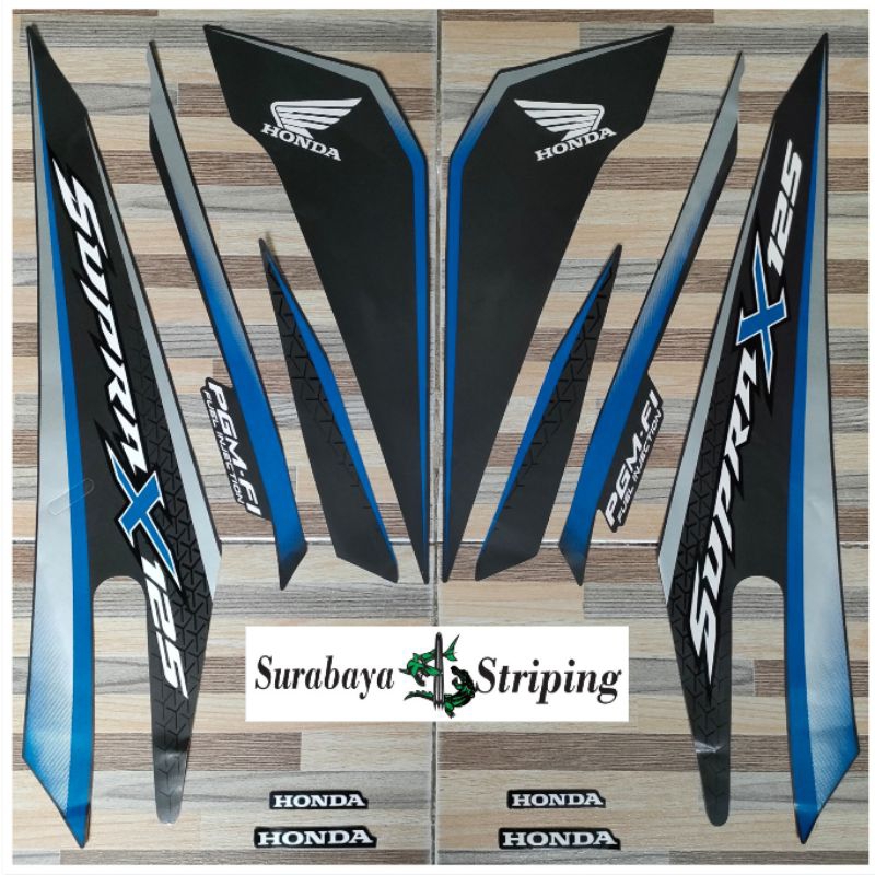 striping sticker Honda Supra X 125 FI biru tahun 2017 2018
