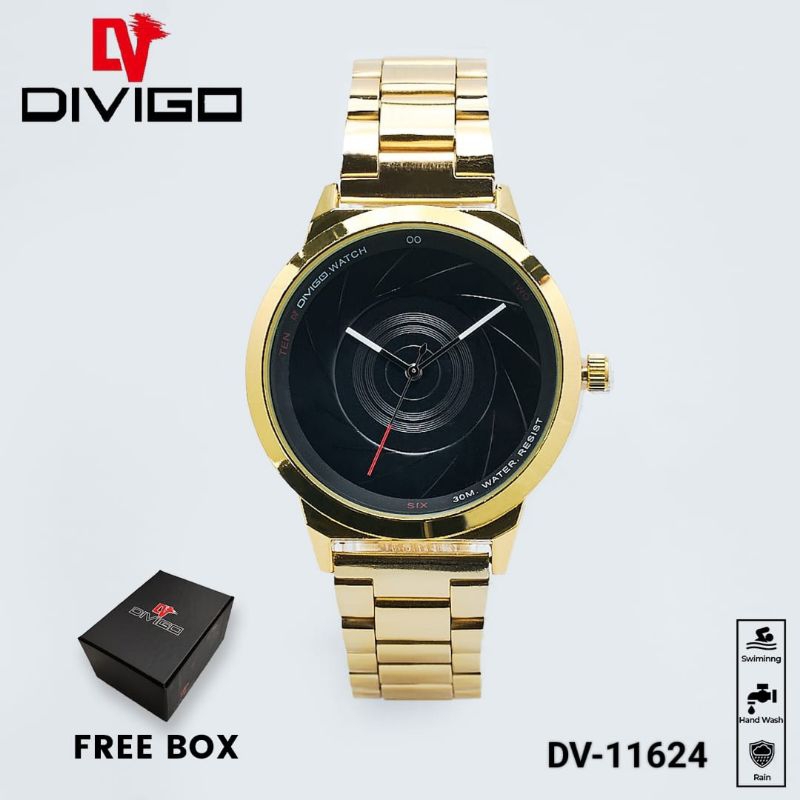 (Terima Cod)Jam Tangan Pria Divigo Original DV-11624 Jarum Free Box Strap Rantai/Stell(Dikirim Jakarta)