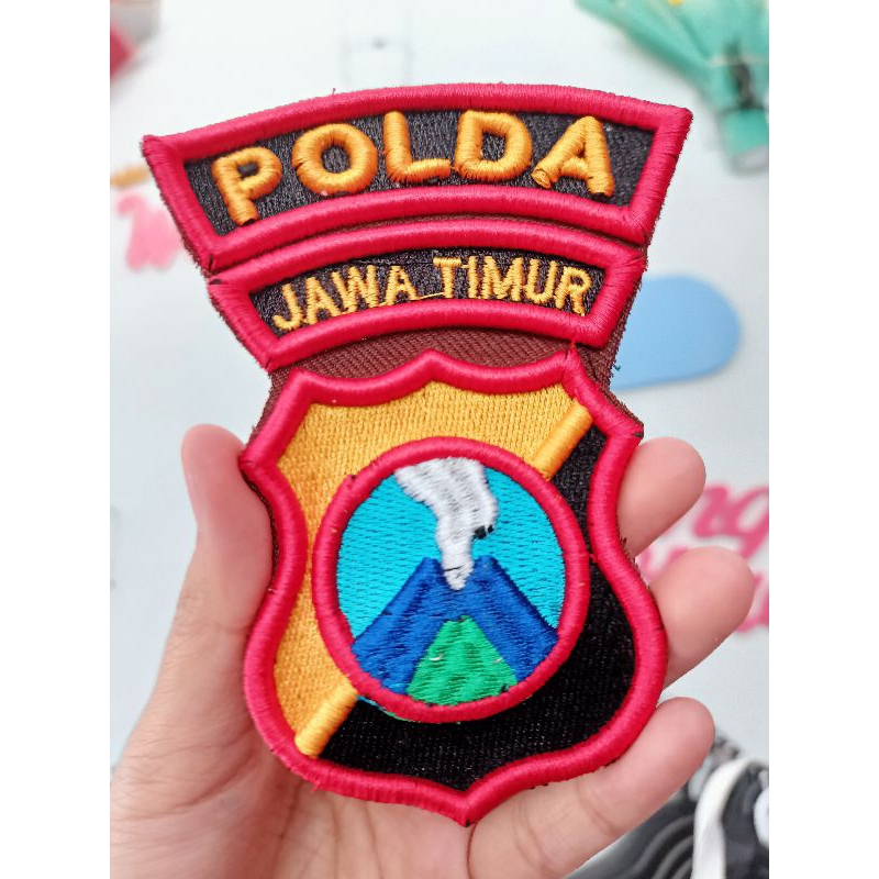 3D Bed Bordir Polda jawa timur Timbul,Logo 3D bordir jatim
