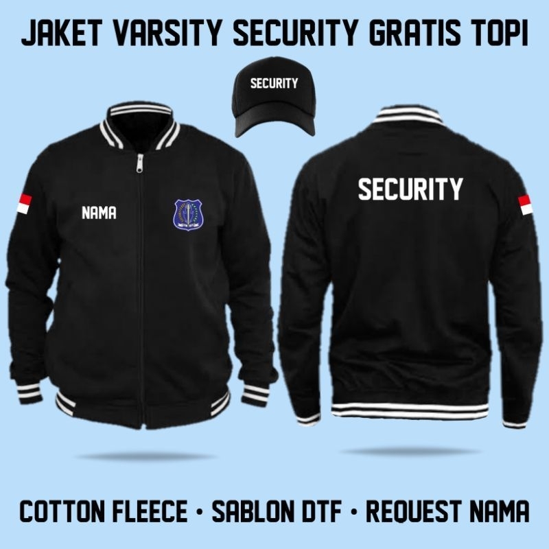 jaket baseballs security/logo/fere topi dan name/terbaru keren dan termurah