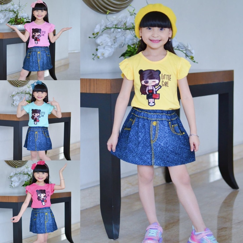 Setelan Baju dan Rok Levis Anak Perempuan Umur 2-7 Tahun