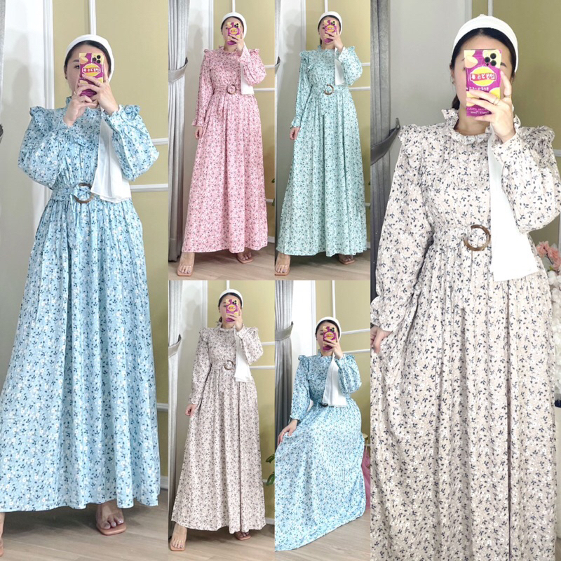 #82213 - Jasmine Shabby Maxi Dress TERLARIS MAXI DRESS GAMIS BUNGA LEBARAN IDUL FITRI / OOTD LEBARAN