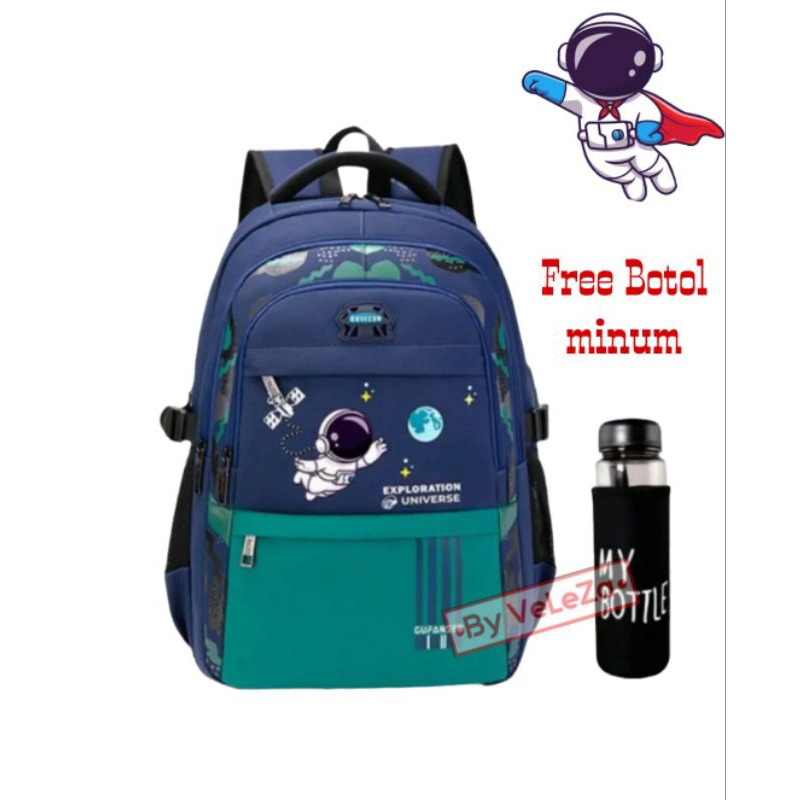 Tas ransel anak sekolah SD SMP model astronot moon free botol minum