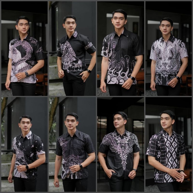 Baju Batik Pria Lengan Pendek Terbaru Warna Hitam Bahan Katun M L XL