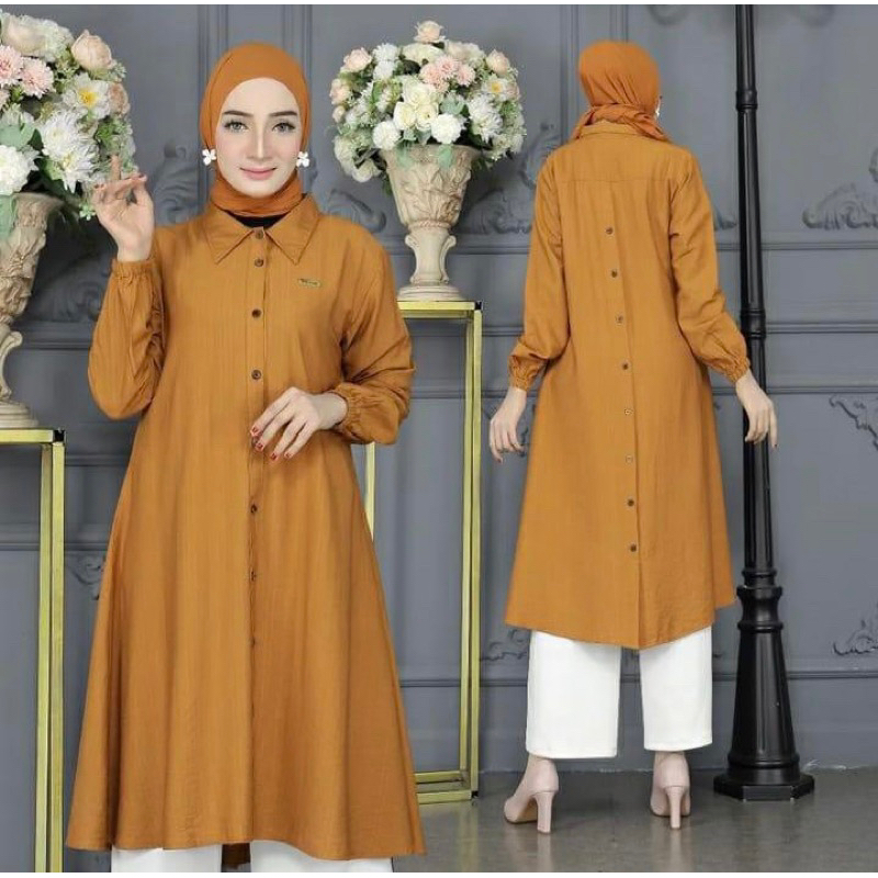 BEKKY TUNIK // TUNIK POLO LINEN KANCING BELAKANG