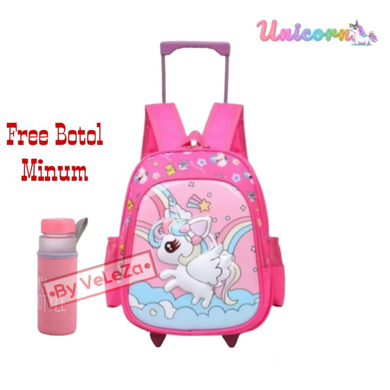 Tas ransel troli anak Unicorn cute gratis Botol Minum