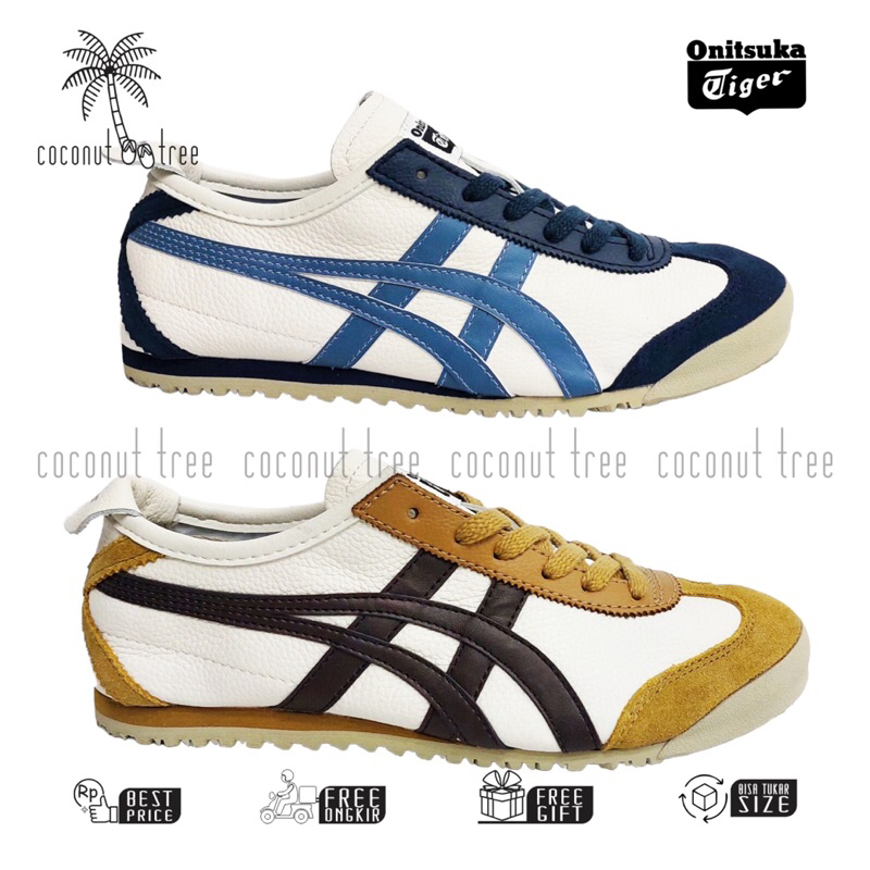 Onitsuka Tiger Mexico 66 Sepatu Sneakers Unisex Pria dan Wanita Tali Kulit Ringan Sepatu Casual Onit