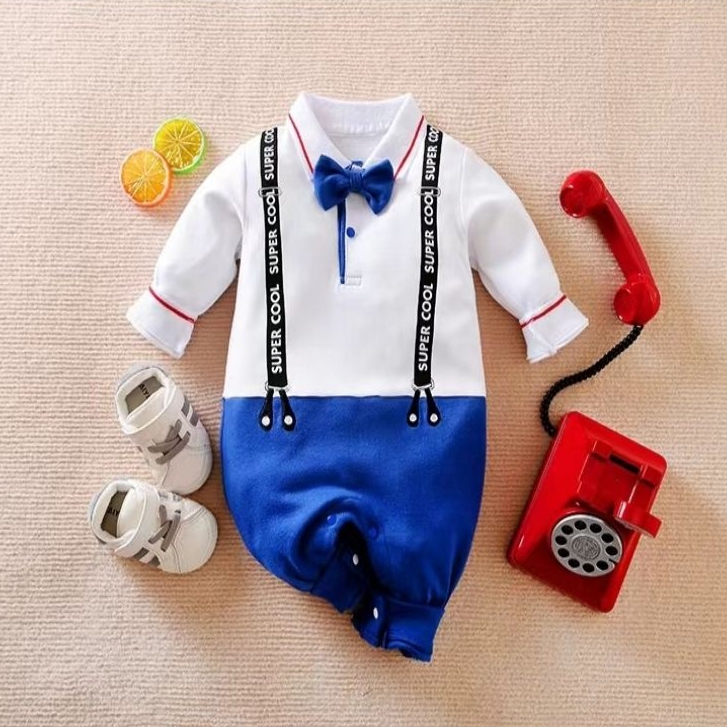 Baju jumper bayi usia 0-2 tahun model TUXEDO BIRU keren ala korea import premium