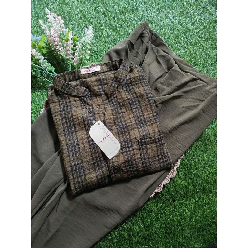 setelan wanita terbaru 2023/oneset botega cringkle/outfit terbaru/korean style/fashion modern/one set kekinian/baju jalan jalan/set crincle airflow/ootd fashion/setcelana panjang-Army new