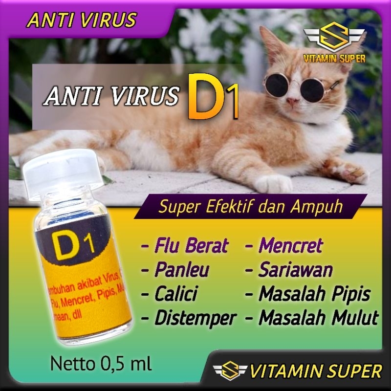 Obat Kucing Anti Virus D1 | Obat Flu Berat, Panleu, Calici, Distemper, Mencret, Pipis Darah, Sariawan, Lemes, Muntah, Mulut Berliur