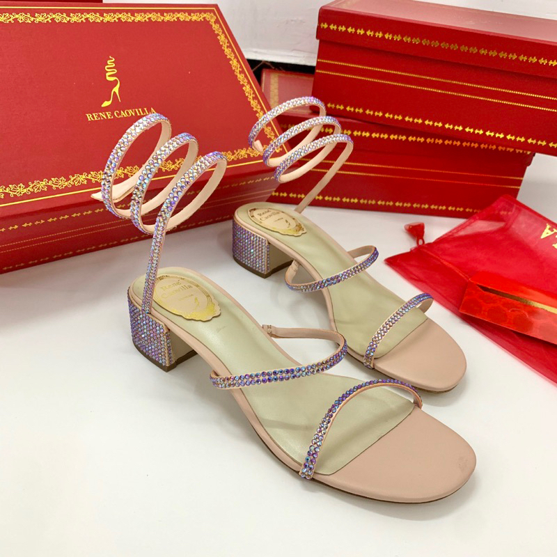 Sandal sepatu heels open toe rene caovilla top quality