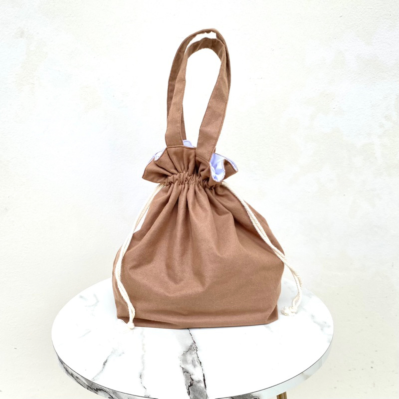 Tas Serut Jinjing Bahan Kain Linen Warna Polos / Tas Mukena / Tas Kotak Makan / Tas Travelling / Tra
