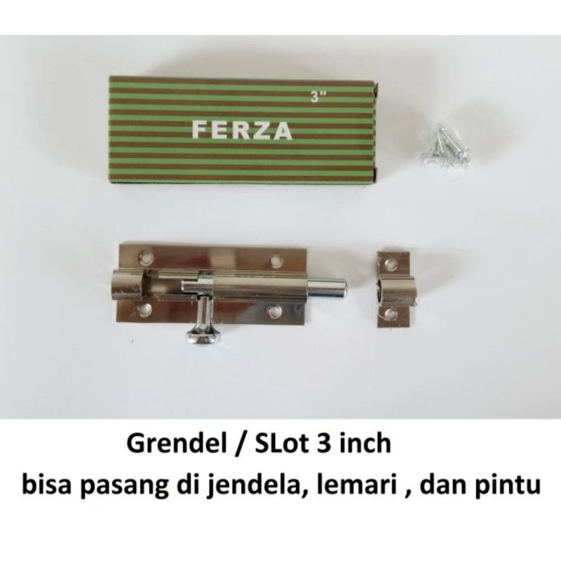 Gerendel Slot Chrome panjang 3 inch 7 cm Stainless Pengunci Kunci Pintu Lemari Laci Jendela