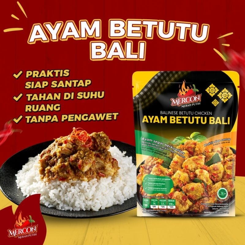 

AYAM BETUTU BALI Mercon Merah Putih 150gram Enak Pedas Siap Santap