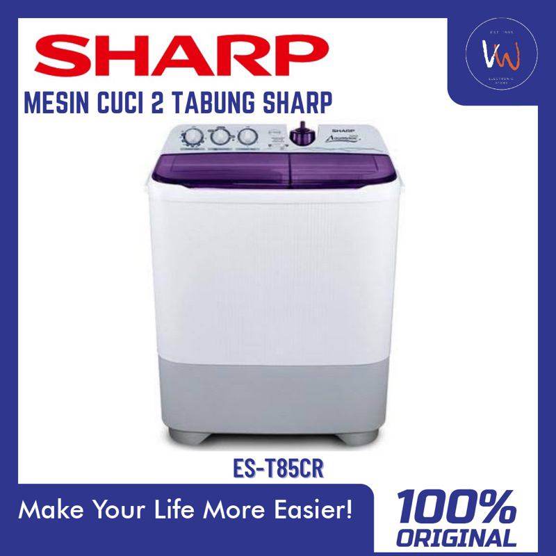 Mesin Cuci 2 Tabung Sharp ES-T85CR / ES-T95CR Kapasitas 8Kg / 9Kg Aquamagic / FREEONG CKP, PWK, KRW