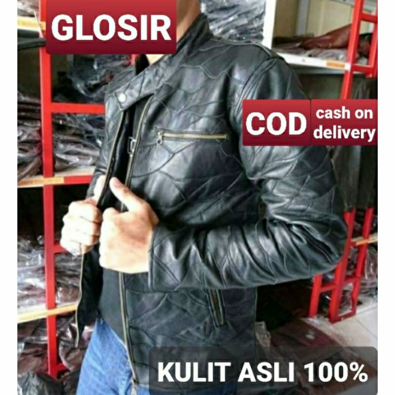 Jaket Asli Kulit Domba Model Sambungan Jaket asli kulit Pria Klasik Jaket Anti Air Anti Api