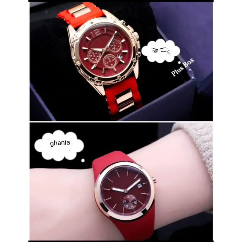 (Grosir)Jam Tangan Wanita Buy1/Get1 GuesRing+Gues Tanggal Tanggal Aktif Strap Rubber/Karet(Dikirim Jakarta)