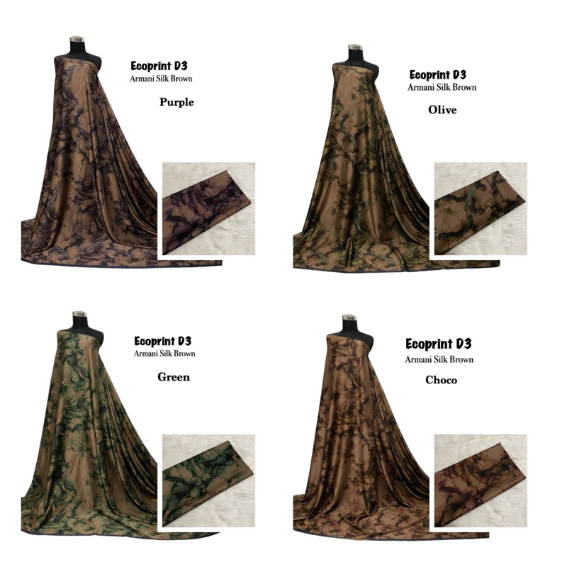 Bahan Kain Armani silk brown ecoprint mewah / armany silk abstrak / kain silk meteran gamis mukena