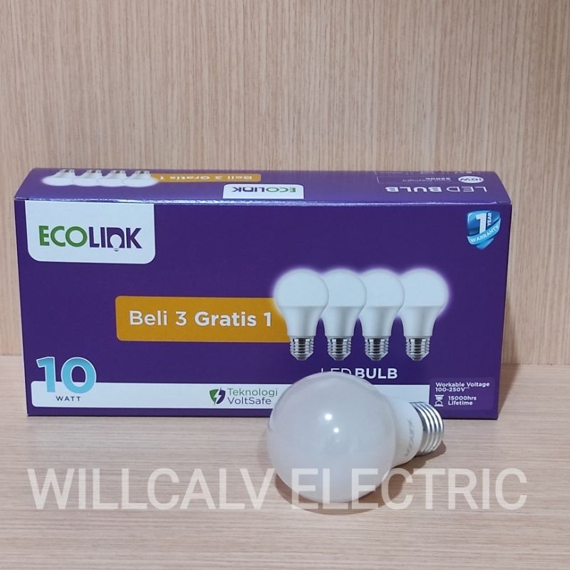 Lampu ECOLINK led bulb Multipack 10W isi 4 (3+1) cahaya putih 6500K / Lampu ECOLINK led bulb 10W