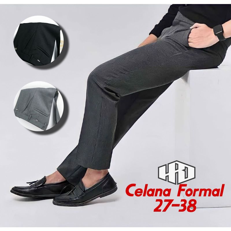 Celana Formal Kerja Cowok/Pria Slimfit Bahan Katun Lembut Warna Hitam Abu Muda Abu Tua